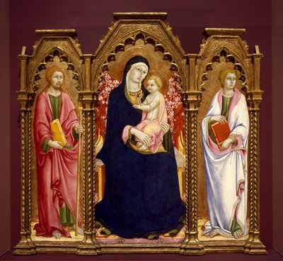 Madonna und Kind mit den Heiligen Jakobus Major und Johannes dem Evangelisten, Altarbild von Sano di Pietro